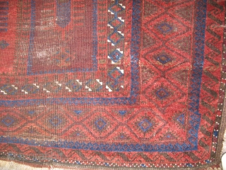 Nice Belouch main rug. All good colors. Uneven wear with some visible knot heads and one repair. A real beauty! Size is 5'10"x10'  You can check it out at our shop  ...