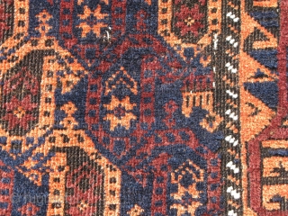 Belouch Boteh rug. What a beauty. In pretty good shape with a couple of holes along the selvage and one 4" section of selvage and outer boarder missing and some oxidation in  ...