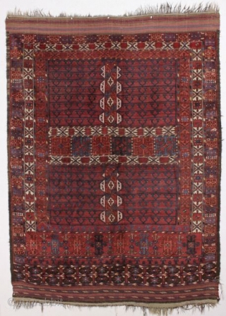 Lovely Antique Ersari Ensi. ca.1880. 60"x 82" (including kilim ends)
Good pile over all. Great color. No stains. A few old touch ups on the selvage and a couple of old knots in  ...