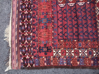 Lovely Antique Ersari Ensi. ca.1880. 60"x 82" (including kilim ends)
Good pile over all. Great color. No stains. A few old touch ups on the selvage and a couple of old knots in  ...