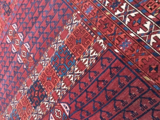 Lovely Antique Ersari Ensi. ca.1880. 60"x 82" (including kilim ends)
Good pile over all. Great color. No stains. A few old touch ups on the selvage and a couple of old knots in  ...