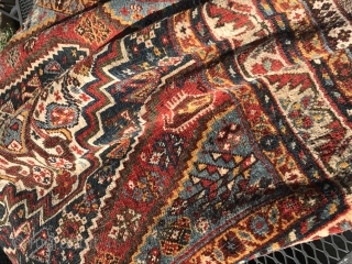 Beautiful Qashqai rug - 40" x 70'
Excellent condition. No holes, cuts, repairs or fading. Shots in indirect and direct light.
(Don't know why they display sideways!?)        