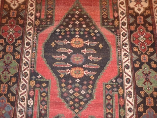 Kurdish piled runner from Sanandag(Senneh) area, 342x134cms, excellent condition with overall even pile and no loss to ends, nice range of all natural colours, interesting central dagger(?) motifs.     