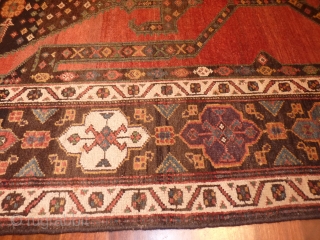 Kurdish piled runner from Sanandag(Senneh) area, 342x134cms, excellent condition with overall even pile and no loss to ends, nice range of all natural colours, interesting central dagger(?) motifs.     
