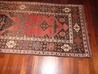 Kurdish piled runner from Sanandag(Senneh) area, 342x134cms, excellent condition with overall even pile and no loss to ends, nice range of all natural colours, interesting central dagger(?) motifs.     