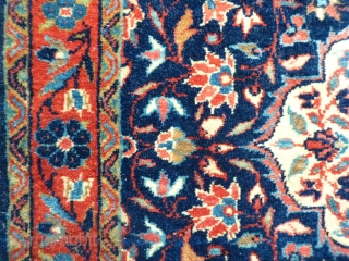 Kashan pushti, 77x57cms, tightly woven, well drawn, floral piece, very good condition with one small area of damaged low pile to one corner (see photo, recently washed with good result.   