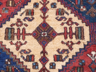 Nicely coloured Afshar rug with camel colour background wool (in real life is less white and more camel colour) and lovely blue and greens. In mint condition with long soft pile and  ...