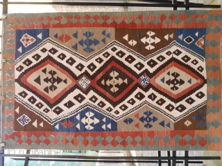 A superb Azerbaijan kilim in mint condition (only a tiny reweave, see photo), with lots of natural dyes and a great range of colours. 172x110cms (k1611075). Late gothic and early Renaisence San  ...