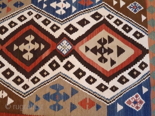 A superb Azerbaijan kilim in mint condition (only a tiny reweave, see photo), with lots of natural dyes and a great range of colours. 172x110cms (k1611075). Late gothic and early Renaisence San  ...