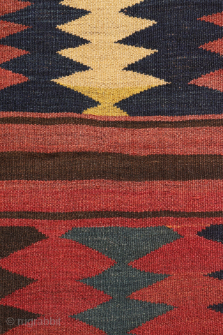 An antique Turkman Labijar from Afghanistan, woven with finely spun wool.

 

The design is composed of motifs arranged in horizontal bands running across the surface of the kilim, alternating with plain bands  ...