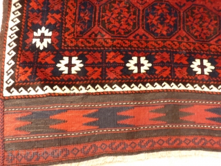 Extremely fine Beluch with velvety wool and a floppy handle. Lots of different guls, little animals and scattered motifs.Full pile, wool on wool. 180x97cms including the long kilim ends (154x97cms the pile  ...