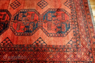 Big Suleimani Turkman Afghan rug from the end of 19th Century or beggining of 20th Century. This rug has a very balanced and elegant design on a lovely terracotta background, made of  ...