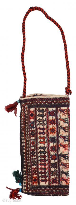 A Bakhtiari spindle bag. In many cases spindle bags are woven in one piece and folded over widthwise , as is the case in the present bag. All natural dyes, in mint  ...