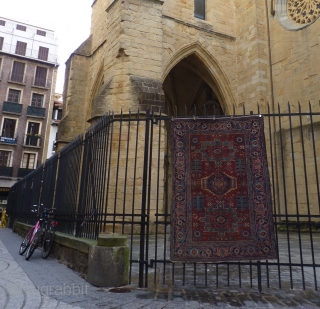 Persian Karaja rug, all good colours including nice light blue and green. Overall medium to low pile. In good sound condition but needs a wash and the side cords redone. 193x141cms (k140849).  ...