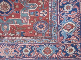 Persian Karaja rug, all good colours including nice light blue and green. Overall medium to low pile. In good sound condition but needs a wash and the side cords redone. 193x141cms (k140849).  ...