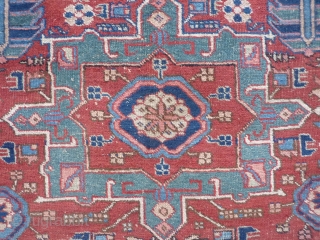 Persian Karaja rug, all good colours including nice light blue and green. Overall medium to low pile. In good sound condition but needs a wash and the side cords redone. 193x141cms (k140849).  ...