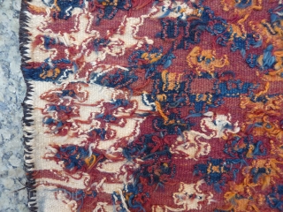 Artistic Bakhtiari bread-making soffreh, thick sturdy interlocking weave (double interlocked tapestry), shows trace remains of flour on the front face, from about 1950, all wool with goat hair binding to selvedges, weaving  ...