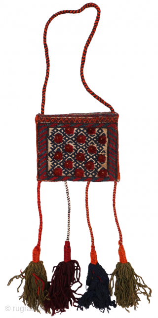 A cute little chanteh woven by a Bakhtiari weaver in both the front and the back of the bag. It combines kilim and knotted techniques. All natural dyes.
 You can buy this  ...