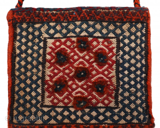 A cute little chanteh woven by a Bakhtiari weaver in both the front and the back of the bag. It combines kilim and knotted techniques. All natural dyes.
 You can buy this  ...