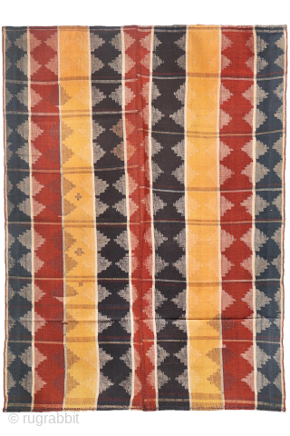 A very finelly woven antique Qashqai  jajim por moj, woven entirely with natural dyes. As can be seen the weaver had access only to a small loom and therefore she had  ...