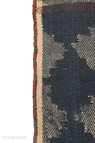 A very finelly woven antique Qashqai  jajim por moj, woven entirely with natural dyes. As can be seen the weaver had access only to a small loom and therefore she had  ...