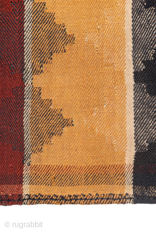 A very finelly woven antique Qashqai  jajim por moj, woven entirely with natural dyes. As can be seen the weaver had access only to a small loom and therefore she had  ...