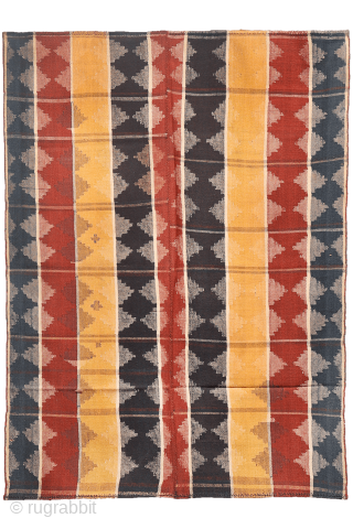 A very finelly woven antique Qashqai  jajim por moj, woven entirely with natural dyes. As can be seen the weaver had access only to a small loom and therefore she had  ...