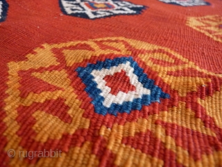 A great Qashqai kilim woven with very finelly spun wool, creating thus a kilim of great appeal. The design is very well done and with attention to small details. All natural dyes.  ...