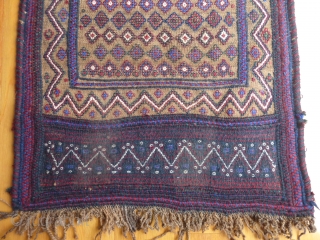 Afshar, Sirjan area, rare camel ground small eating soffreh,1930-1940, ombroidered motifs and kilim ends, excellent original condition, 92x60cms.               