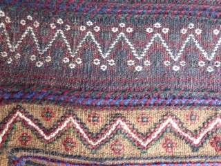 Afshar, Sirjan area, rare camel ground small eating soffreh,1930-1940, ombroidered motifs and kilim ends, excellent original condition, 92x60cms.               