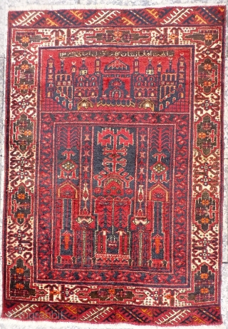 Turkoman Kizil Ayak, North Afghanistan. An unusual prayer rug with a naughty looking character, dated (1341) and with an inscription. Finely woven with shinny wool. Although is not so old, it has  ...