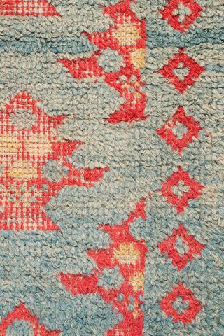 ¡Hola! A rare early 19th century, or even 18th century, antique Alpujarra rug from Granada, Spain, woven with the traditional looped technique on a linen base. It is very rare to find ...