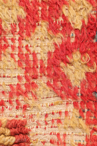 ¡Hola! A rare early 19th century, or even 18th century, antique Alpujarra rug from Granada, Spain, woven with the traditional looped technique on a linen base. It is very rare to find ...