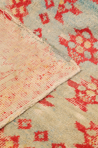 ¡Hola! A rare early 19th century, or even 18th century, antique Alpujarra rug from Granada, Spain, woven with the traditional looped technique on a linen base. It is very rare to find ...