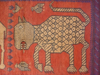 Although not so old, I love this very expressive rug woven by Belouch nomads from Herat region of Afghanistan. The fangs, the pelt, the claws etc. are like a cubist painting, that  ...