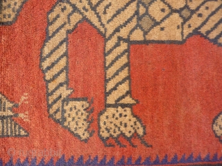 Although not so old, I love this very expressive rug woven by Belouch nomads from Herat region of Afghanistan. The fangs, the pelt, the claws etc. are like a cubist painting, that  ...