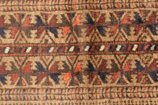 The tightest woven Baluch Balisht we have had. Finished with two kilim ends, one of which was cut and then woven back to the main piece. All good colours, soft shinny wool  ...