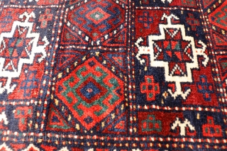 A very finely woven beluch balisht from Iran with silk highlights and finished off with a kilim skirt. Full pile, mint condition, no signs of wear. Bought it in our last trip  ...