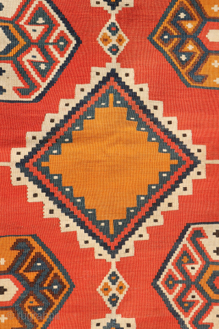 This stunning antique Persian Qashqai kilim showcases an impressive range of rich, natural colours, including indigo blue, mustard yellow, and warm terracotta—all achieved using 100% natural dyes.

Woven with exceptionally fine, hand-spun wool,  ...
