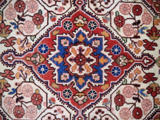 A very fine pushti or small rug from Malayer, Iran, with a high density knot count, soft shinny wool, all good colours,full pile, in one side the original kilim end, and in  ...