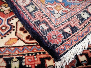 A very fine pushti or small rug from Malayer, Iran, with a high density knot count, soft shinny wool, all good colours,full pile, in one side the original kilim end, and in  ...