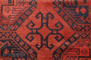 Fantastic Aqcha Suleiman rug from Northern Afghanistan woven by Turkoman ethnic weavers. The size is unusual as it is very square, the wool soft and silky, densely woven with a thick full  ...
