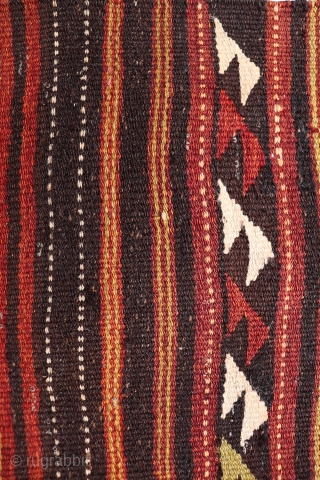 An antique Mugor Baluch runner from Ghazni Province in Afghanistan employing mainly undyed goat´s wool (the black and white areas) and sheep´s dyed wool. All the dyes are natural. It is a  ...