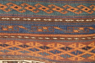 A large sack woven by Aimaq Beluch women from Afghanistan, very finely woven. The dyes are natural and include a nice turquoise blue. The back has a nice colour scheme too. 75  ...