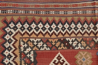 Woven by Qashqai tribeswomen from Southern Iran. Very finelly hand-spun wool has been used, and as a result the warp and weft are very tight. All dyes are natural, with a beautiful  ...