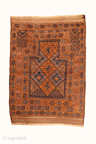 A superb Afghan Baluch rug from Afghanistan. The wool is soft and shinny, of the best available quality. The central field is with a trellis motif and the rug is with multiple  ...