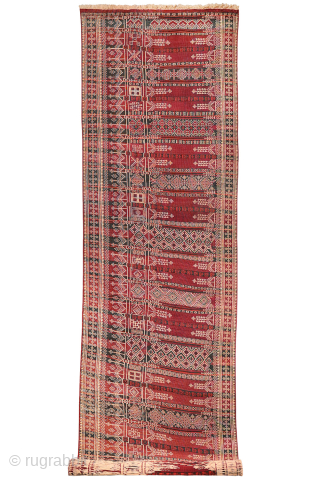 An exceptional and possibly one of the finest antique Serkhat Baluch Shaffi kilims we have encountered. The wool has been spun to an extraordinary degree of fineness, allowing for an exceptionally intricate ...