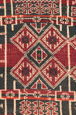 An exceptional and possibly one of the finest antique Serkhat Baluch Shaffi kilims we have encountered. The wool has been spun to an extraordinary degree of fineness, allowing for an exceptionally intricate ...
