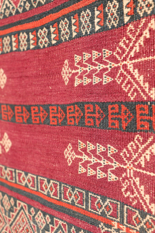 An exceptional and possibly one of the finest antique Serkhat Baluch Shaffi kilims we have encountered. The wool has been spun to an extraordinary degree of fineness, allowing for an exceptionally intricate ...