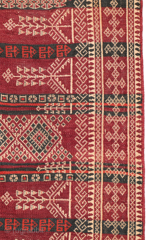 An exceptional and possibly one of the finest antique Serkhat Baluch Shaffi kilims we have encountered. The wool has been spun to an extraordinary degree of fineness, allowing for an exceptionally intricate ...
